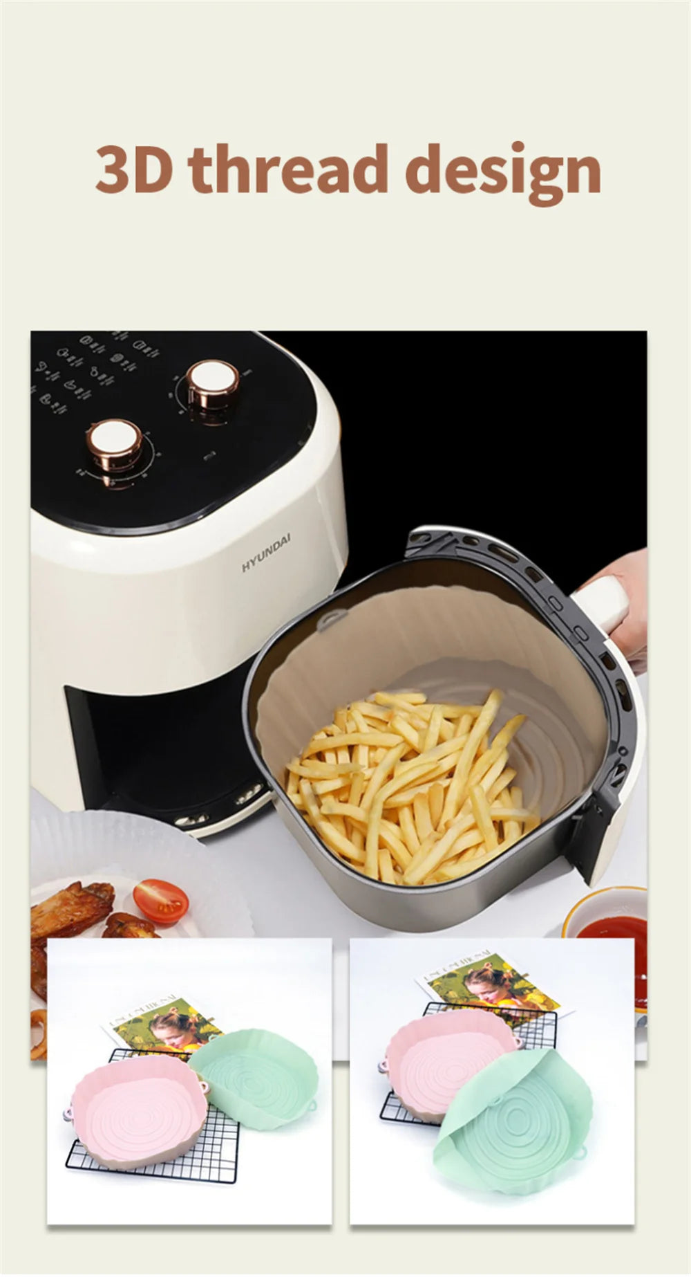 Reusable Air Fryer Silicone Pot & Baking Tray – 1/2/3PCS Basket for Pizza, Fried Chicken, Grill & Kitchen Use