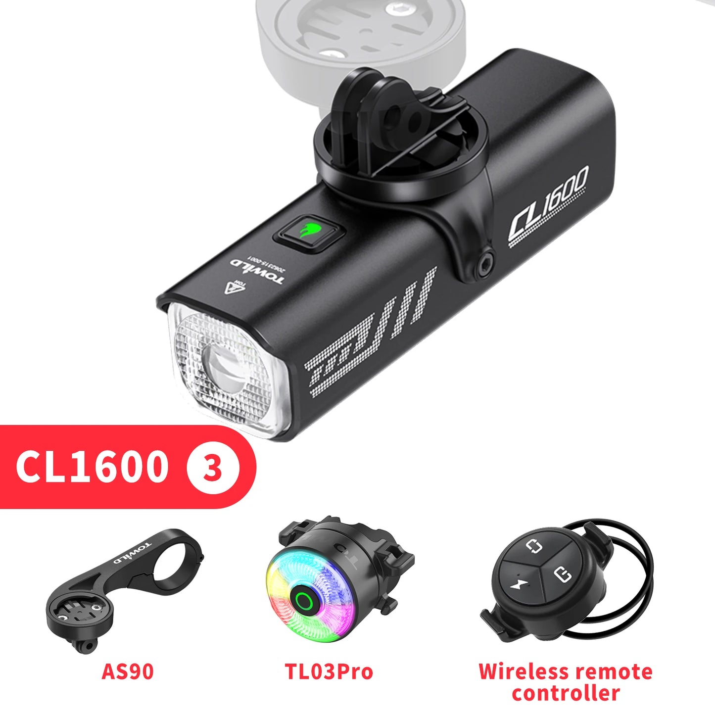 TOWILD 1600LM Bicycle Front Light — 5000mAh IPX6 Aluminum MTB & Road Bike Headlight with Type-C Charging