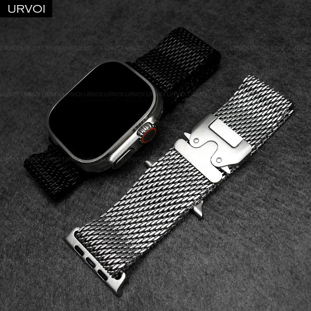 URVOI Stainless Steel Mesh Band for Apple Watch Ultra 2/1, Series 10/9 – 316L Secure Parachute Buckle, 46/49mm