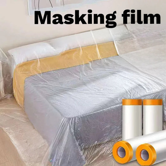 Pre-Taped Protective Masking Film – Plastic Sheeting for Car, Furniture & Floor Painting Protection