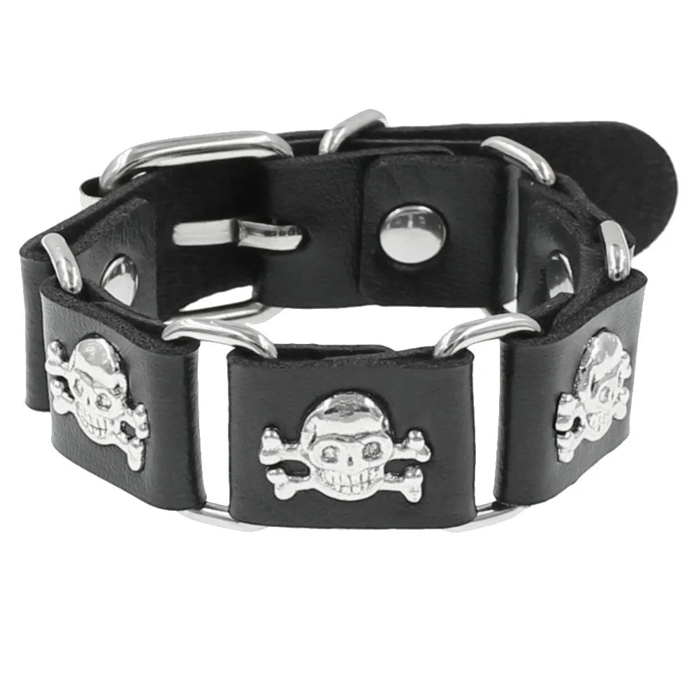 90s Punk Style Bracelet – PU Leather with 3 Rows of Spikes & Square Studs, Fashion Bangle for 2024