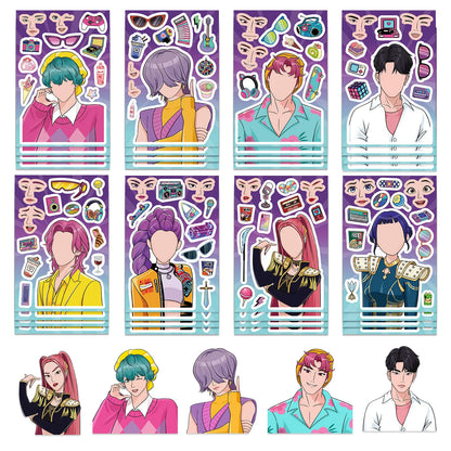 8/16/24PCS Cartoon K-POP Toy Puzzle Stickers — DIY Face Stickers, Handicraft & Stationery Waterproof Stickers