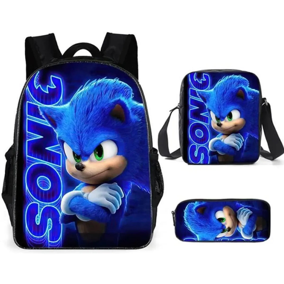 3PC Sonic Backpack School Bag Set – Anime Cartoon Zipper Backpack for Boys & Girls, Primary and Middle School Students