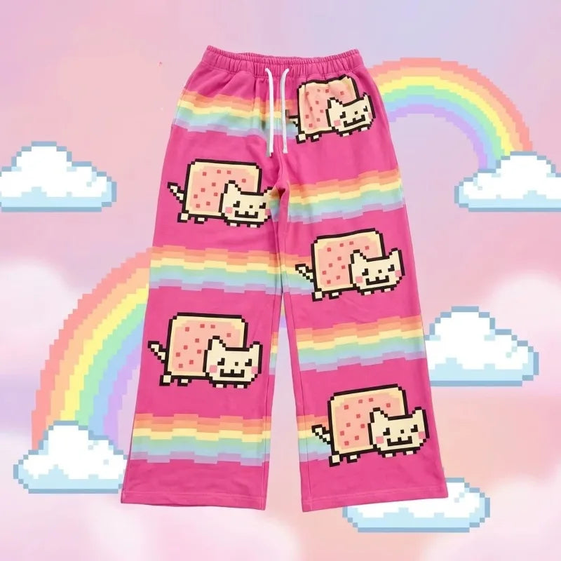 Nyan Cat Hip Hop Sweatpants - Y2K Baggy Elastic Waist American Streetwear Pants