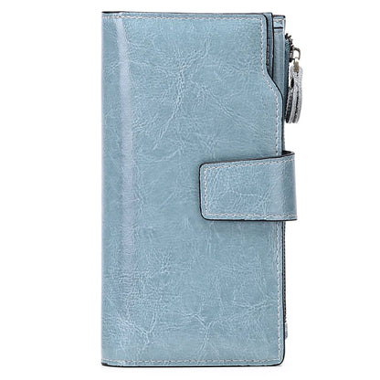 2024 New RFID Long Women’s Wallet — Genuine Leather Clutch with Zipper Coin Pocket, Card Holder & Printed Design