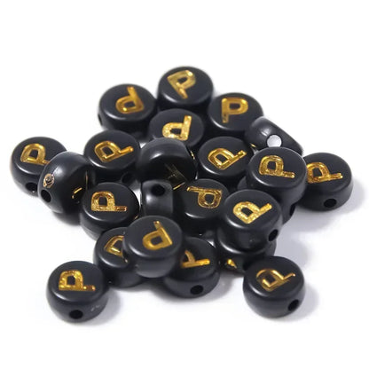 A-Z Alphabet Beads Set - 100-500pcs Black Gold Acrylic Letter Beads for DIY Jewelry Making Charm Bracelets Accessories