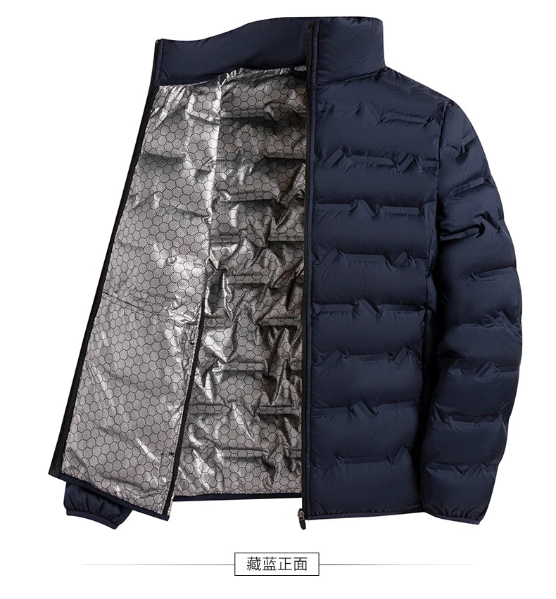 Graphene Self-Heating Down Jacket for Men – Solid Windproof, Pleated Stand Collar, Warm Winter Outerwear