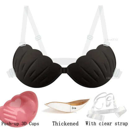 Adhesive Silicone Push-Up Bra - Invisible Backless Lingerie with Transparent Straps for Women