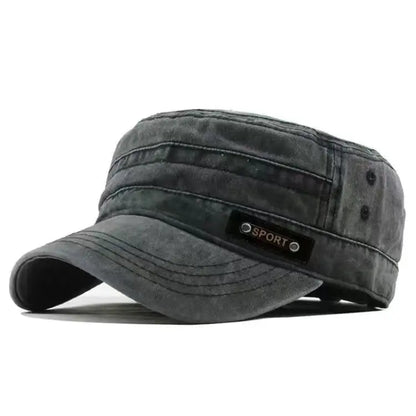 Men’s Cotton Military Cap – Washable Flat Top Sun-Proof Hat for Spring, Summer, and Autumn