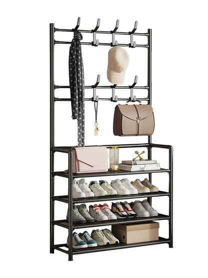 Multi-Layer Shoe Rack & Hat Hanger – Simple Floor Organizer with Load-Bearing Shelf for Shoes & Hats