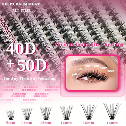640Pcs Eyelash Extension Kit – D Curl 9-16mm Lash Clusters with Bond & Seal, Tweezers, and Brush