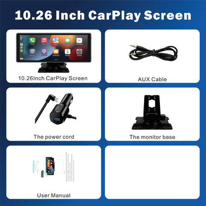 10.26" CarPlay Android Auto Car Stereo - IPS Touchscreen Multimedia Player with AUX, USB & Reversing Camera Support