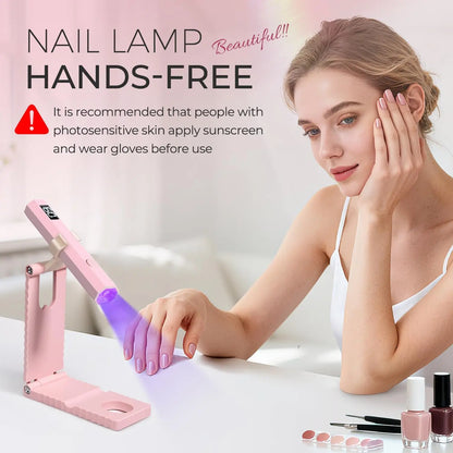 Cordless UV LED Nail Lamp - Rechargeable Gel Nail Dryer with LCD Display & Stand