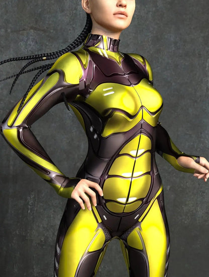 Women's Cyberpunk Mechanical Catsuit - 3D Zipper Cosplay Zentai Bodysuit for Halloween & Costume Parties