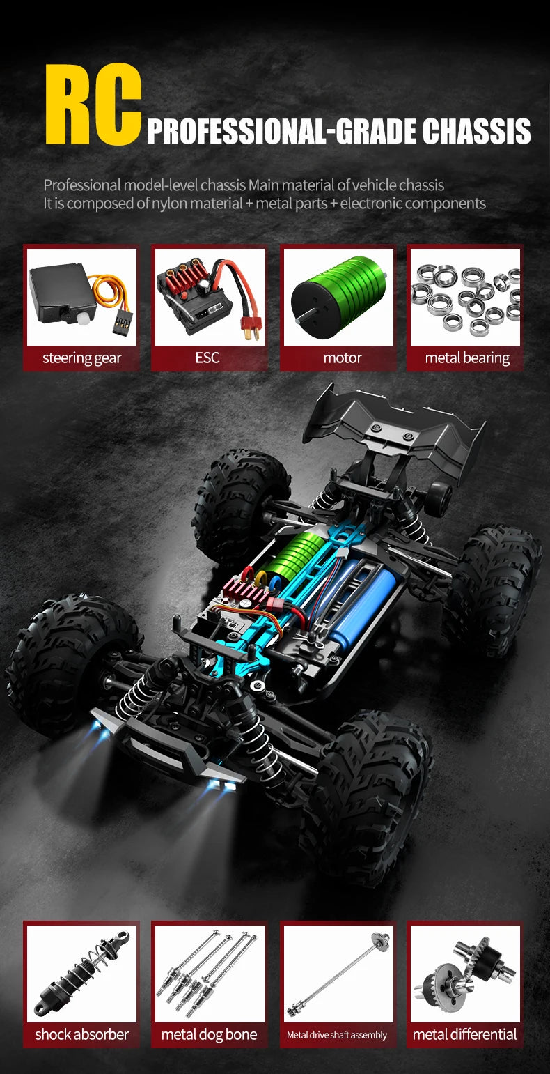 1:16 4WD RC Car – 70KM/H High-Speed Drift Monster Truck with LED, Remote Control, 4x4 for Kids, WLtoys 144001