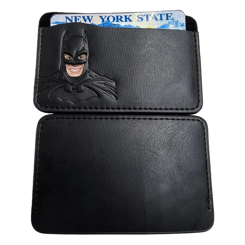Leather Bat ID Card Holder Wallet – Personalized Superhero Mask Card Holder Gift