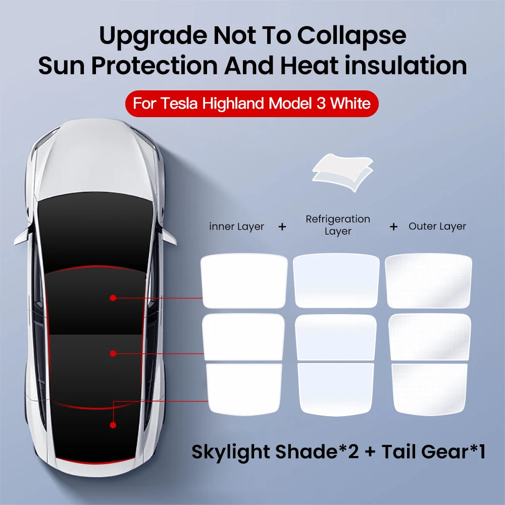 YZ Sun Visor Upgrade for Tesla Model 3 & Y Highland 2021-2024 – Ice Cloth Buckle Sunshade for Glass Roof & Skylight