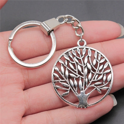 New Fashion Men 30mm Metal Alloy Keychain with Vintage Heart, Flower, Rose, Sunflower & Tree Pendant DIY Keyring Holder Chain Accessory