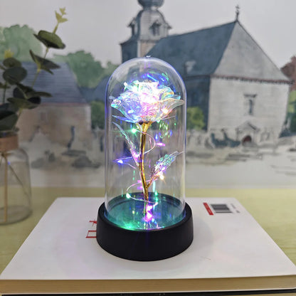 LED Eternal Rose Gift - 24K Gold Foil Flower with Glass Dome Light for Valentine’s Day, Wedding & Special Occasions
