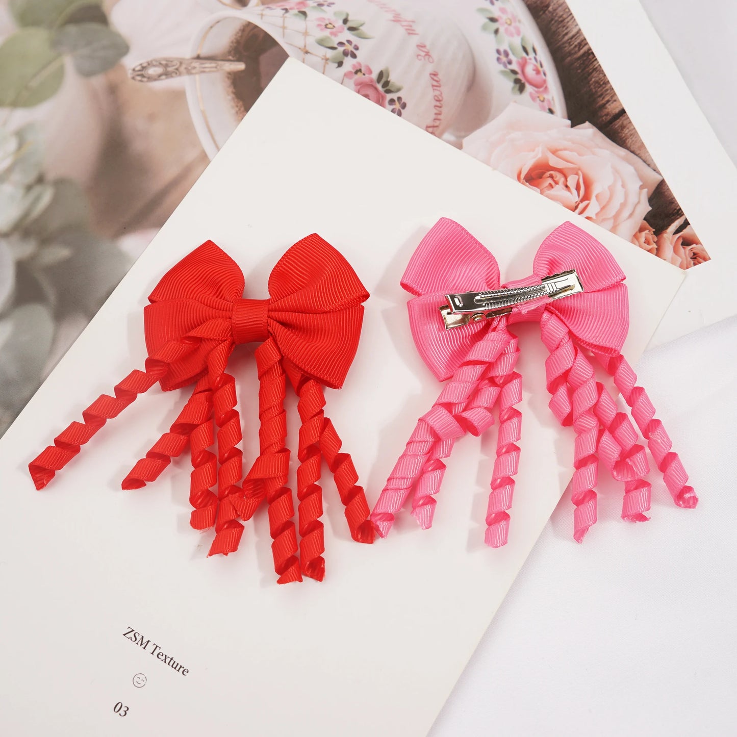 10pcs (5 Pairs) Baby Girls Hair Clips with 2.5" Grosgrain Ribbon Curly Korker Bows Hairpins