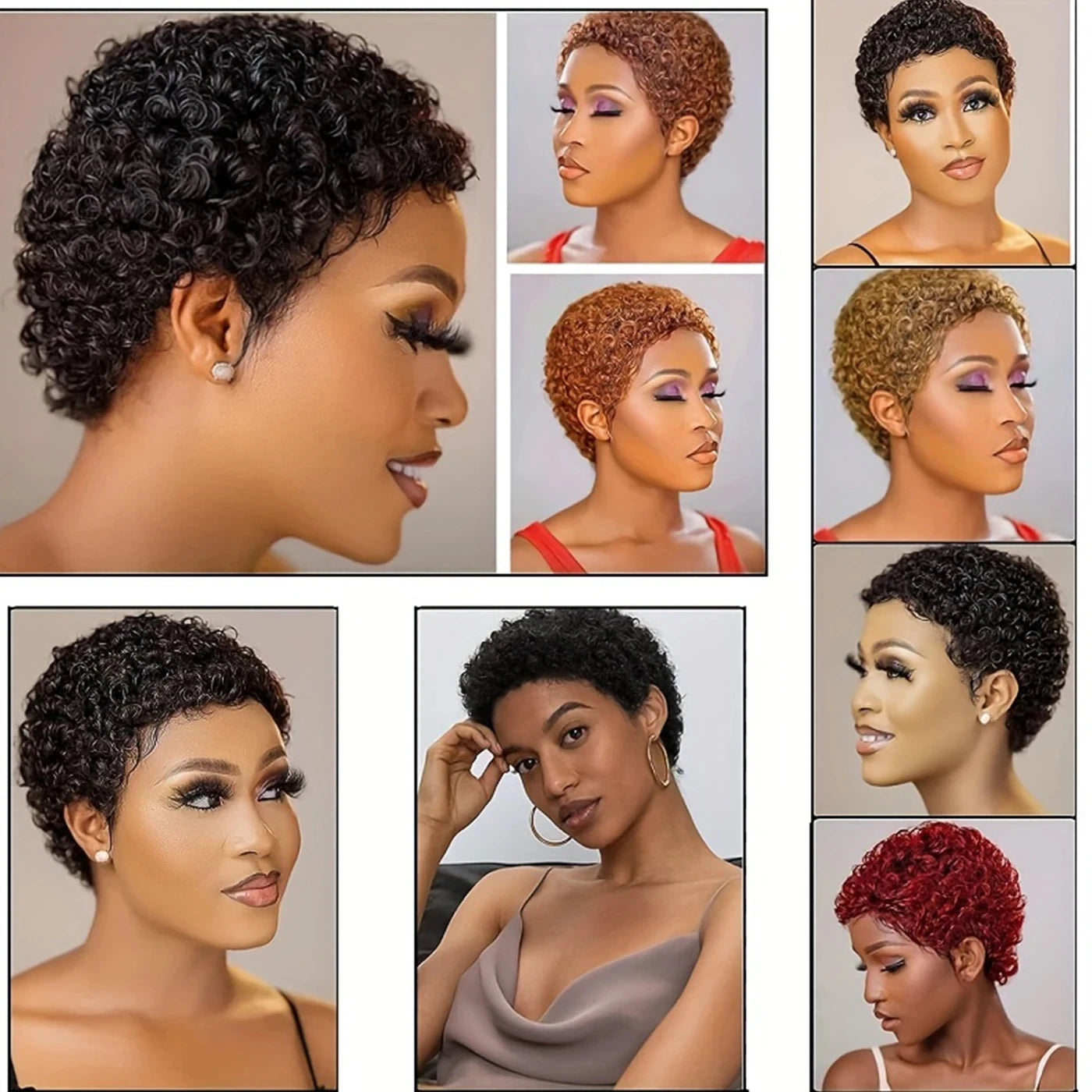 99J Short Curly Human Hair Wig - Full Machine-Made Kinky Curly Wig for Women