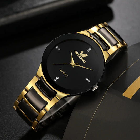 ORLANDO Men's Luxury Watch – Black & Gold Quartz Steel Wristwatch, Exquisite Fashion Relogio Masculino