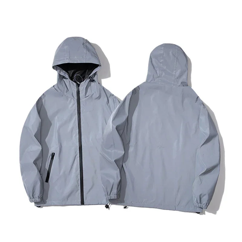 New Men’s Reflective Jacket - Solid Color Polyester Night Reflective Student and Dance Trend Jacket