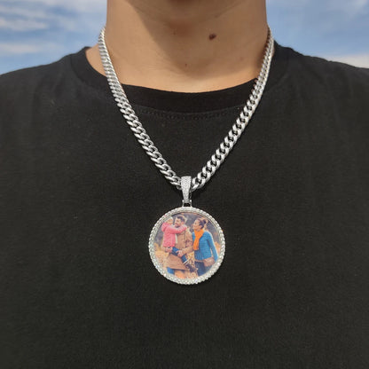 Custom Photo Medallion Necklace - 18K Gold Iced Out Cuban Pendant Hip Hop Personalized Picture Jewelry Gift