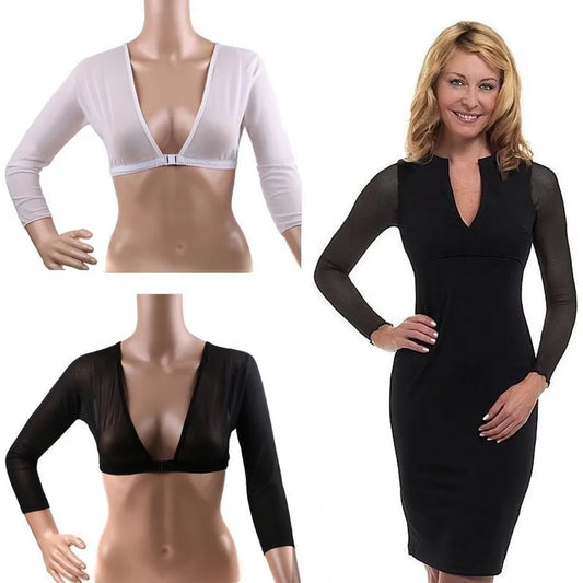 Mesh Seamless Arm Shaper Crop Top for Women - Plus Size Slimming Upper Shirt - Enhance Your Silhouette with Black or White Blouses