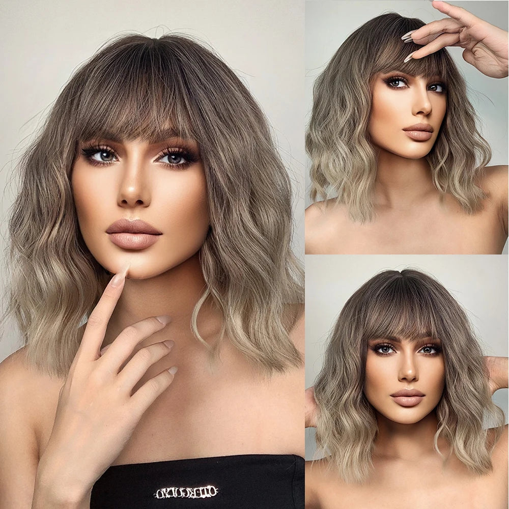 CharmSource Pink BOBO Short Synthetic Wig – Natural Wavy Heat Resistant Hair Wig for Women, Party & Daily Wear