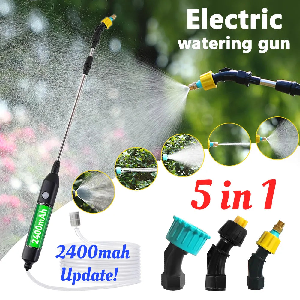 Portable Electric Gardening Sprayer - USB Rechargeable Irrigation Tool with Telescopic Handle and 3 Nozzles for Yard Plants (2400mAh)