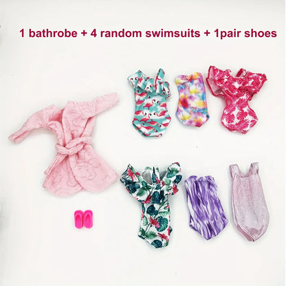 6pcs 11.5" Girl Doll Clothes Set – Swimsuits, Bathrobes, Slippers & Fashion Doll Accessories