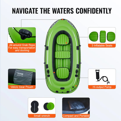 VEVOR 4-Person Inflatable Fishing Boat – Durable PVC Raft Kayak with 45.6" Aluminum Oars & High-Output Pump