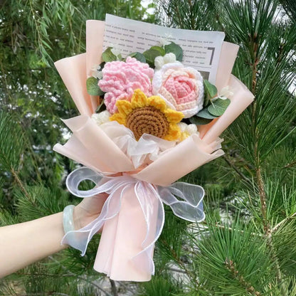 Knitted Sunflower Bouquet — Handmade Crochet Flowers for Valentine, Mother’s Day & Birthday Gifts