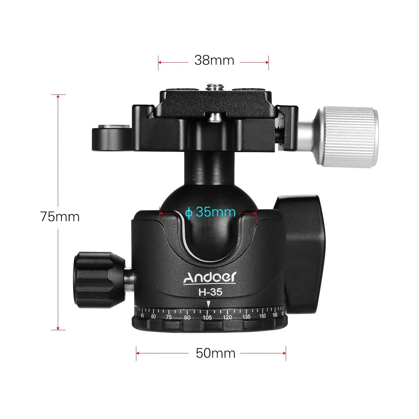 Andoer H-35 Tripod Ball Head - Panorama Ballhead Mount Adapter, U-Groove Low Gravity Design, 15kg/33lbs Load Capacity