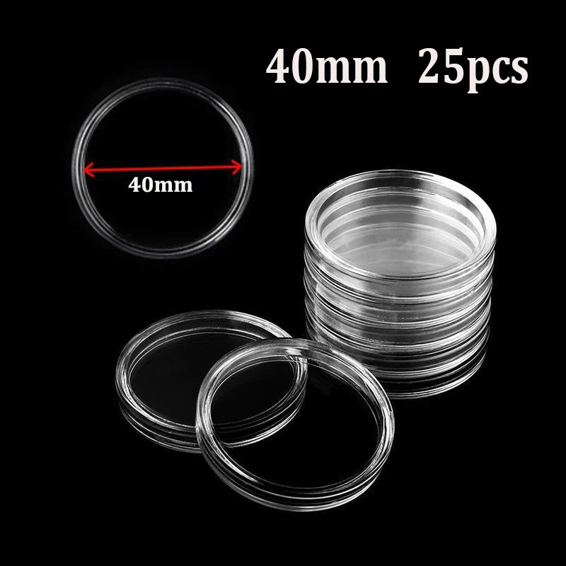 Coin Capsules Storage Box - Clear Plastic Holders for 21/23/25/30/32/38/40/45mm Coins