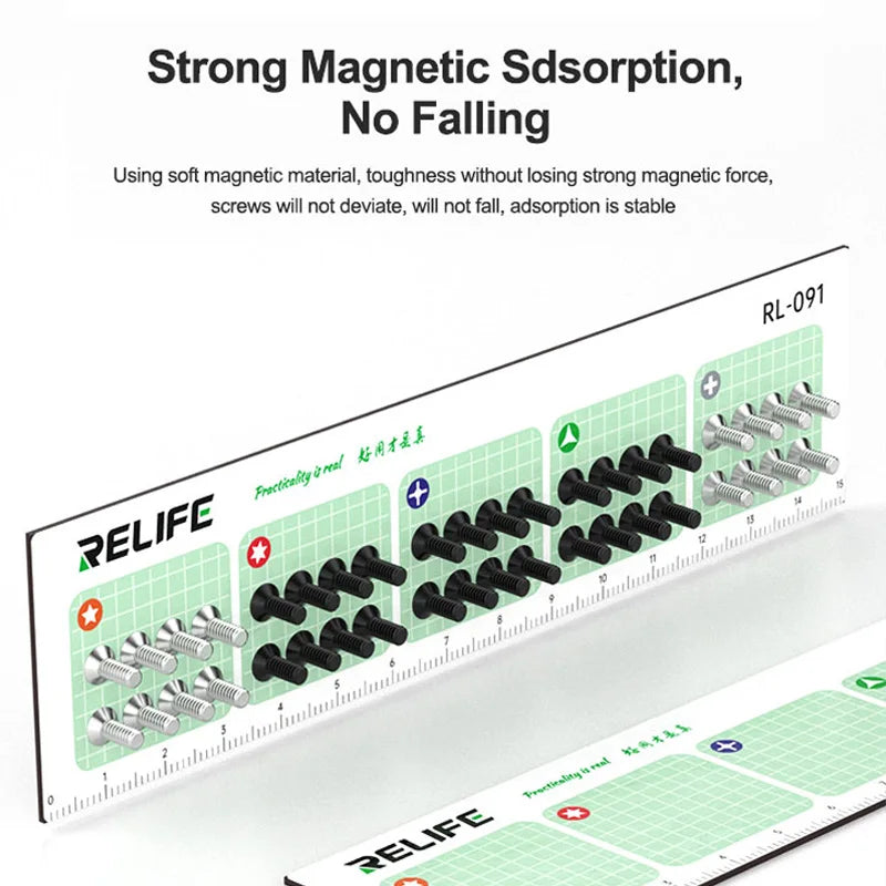 RELIFE RL-091 Strong Magnetic Screw Storage Pad – Partitioned Absorption Mat for Metal Parts Organization and Repair Work