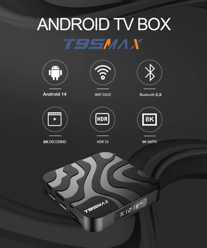 New H618 T95 Max Android 14 Smart TV Box - 8GB RAM, 128GB/64GB Storage, Double WiFi 2.4G & 5.8G, 6K 3D, Voice Assistant Media Player