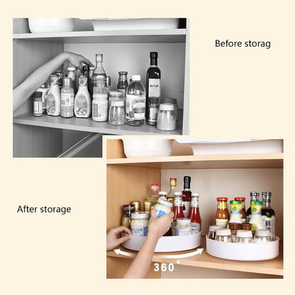 360° Rotating Cabinet Organizer – Non-Slip Kitchen & Bathroom Turntable for Spices, Cosmetics & Storage