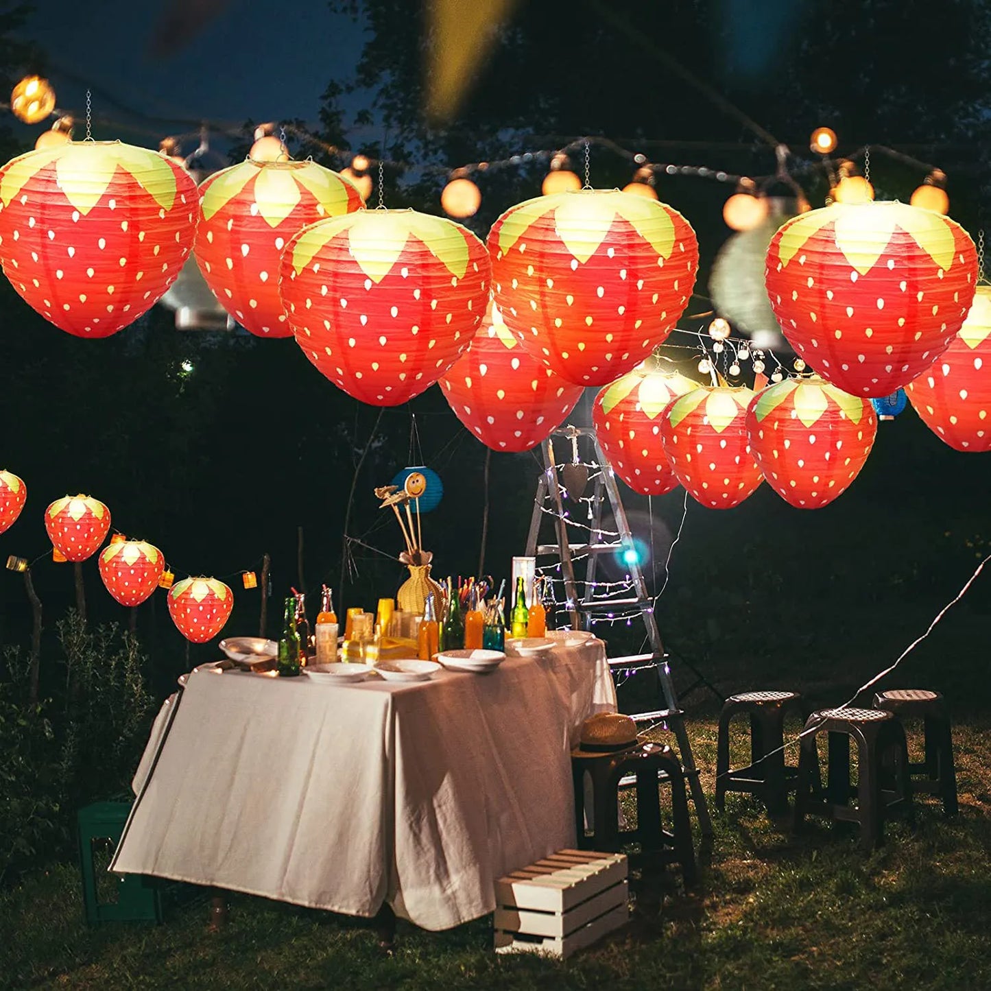 Strawberry Paper Lanterns - 3PCS 20CM Cute Fruit Theme Decorations for Birthday Parties & Baby Showers