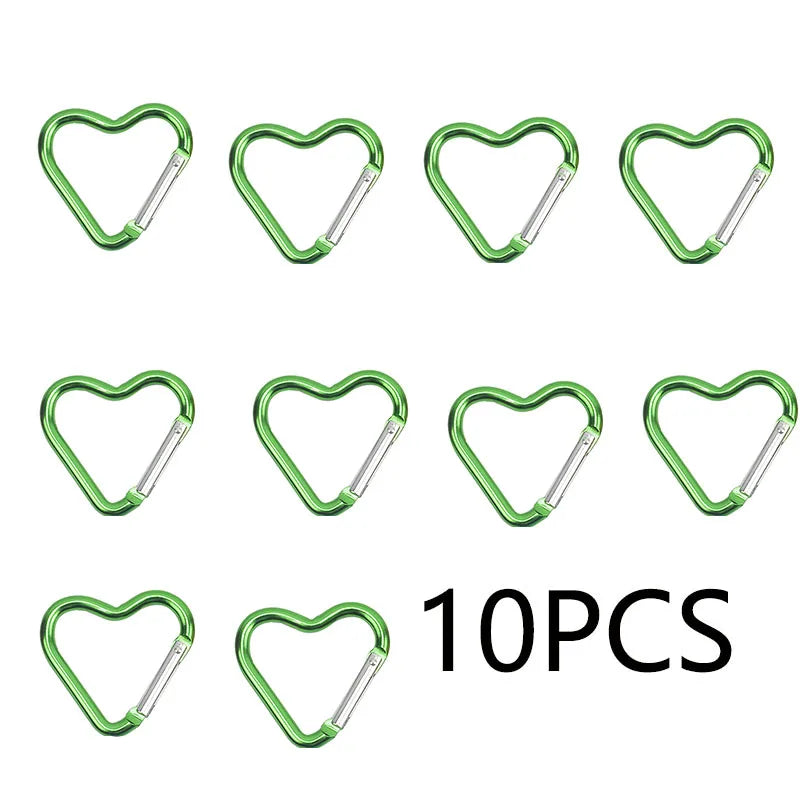 10PCS Heart Shape Aluminum Carabiner Clips - Tactical Keychain Hooks for Outdoor Gear, Water Bottles & EDC Tools