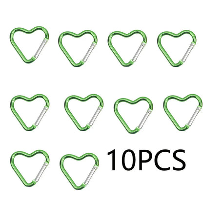 10PCS Heart Shape Aluminum Carabiner Clips - Tactical Keychain Hooks for Outdoor Gear, Water Bottles & EDC Tools