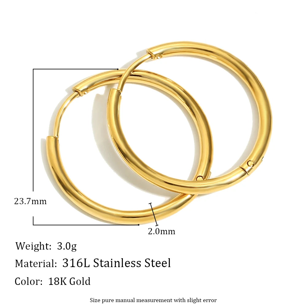 E.B.belle Minimalist Stainless Steel Hoop Earrings — 14K Gold-Plated Small, Medium & Large Loops for Women