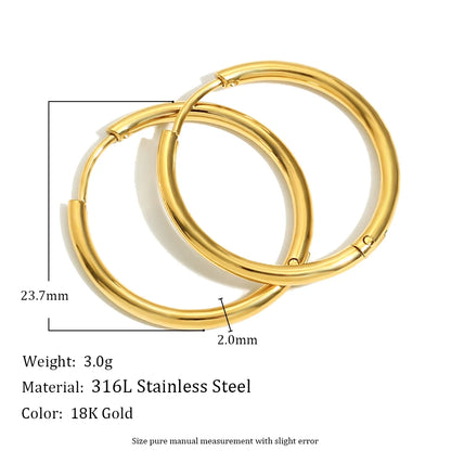 E.B.belle Minimalist Stainless Steel Hoop Earrings — 14K Gold-Plated Small, Medium & Large Loops for Women