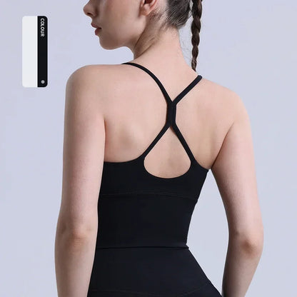 Solid Color Women’s Gym Yoga Sports Bra – Naked Feel, Sexy Cross Back Y-Shape Sling for Fitness, Jogging & Workout