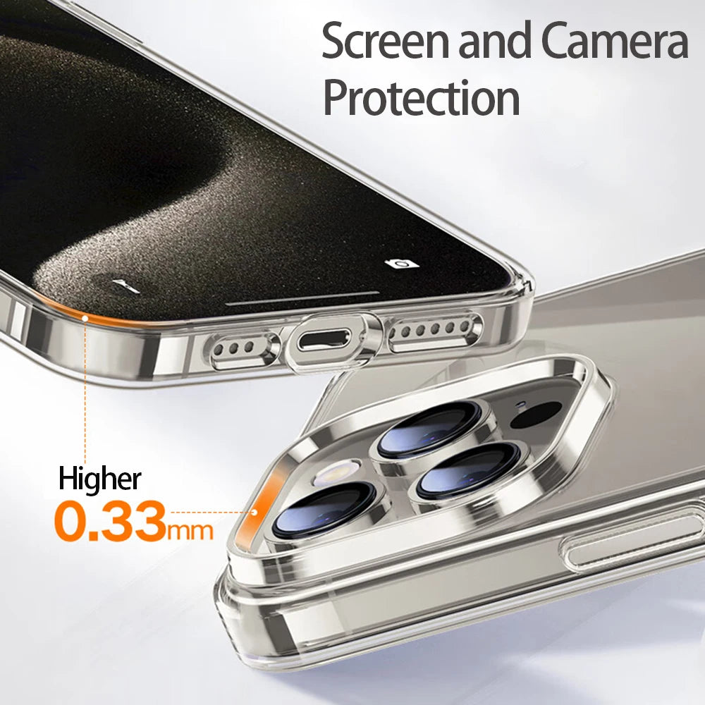 Luxury Clear iPhone Case - Transparent Soft TPU Silicone Back Cover for iPhone 8 Plus XR XS 11 12 13 14 15 16 Pro Max