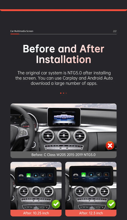 1920x720 Multimedia Touch Screen - Wireless CarPlay & Android Auto for Mercedes-Benz C Class W205, GLC, V Class W447 (2015-2018) NTG5.0