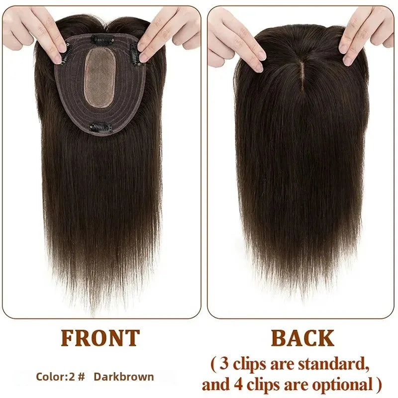 Silk Top Swiss Lace Clip-In Topper – Straight Real Human Hair Toupee with Bangs, Breathable & Soft, Blonde Color