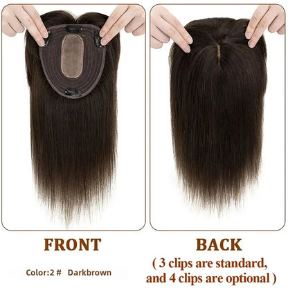 Silk Top Swiss Lace Clip-In Topper – Straight Real Human Hair Toupee with Bangs, Breathable & Soft, Blonde Color