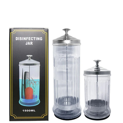 Beauty Hair Sponge Stainless Steel Glass Disinfection Jar — Filtered Sterilization Container for Salon Tools